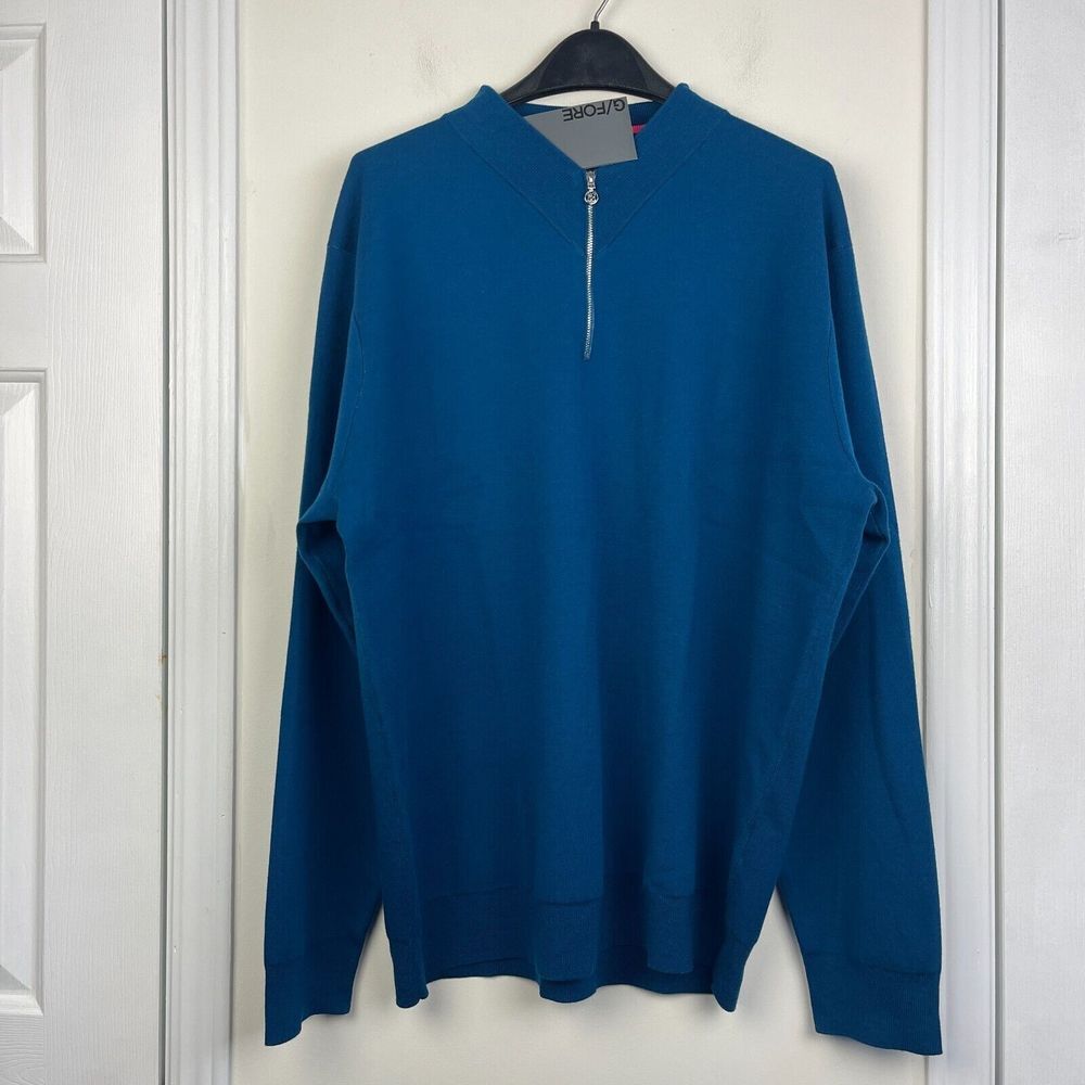 NEW G/Fore Quarter Zip Pullover Mens XXL Petrol Blue New Wool Blend $255 - Picture 4 of 8